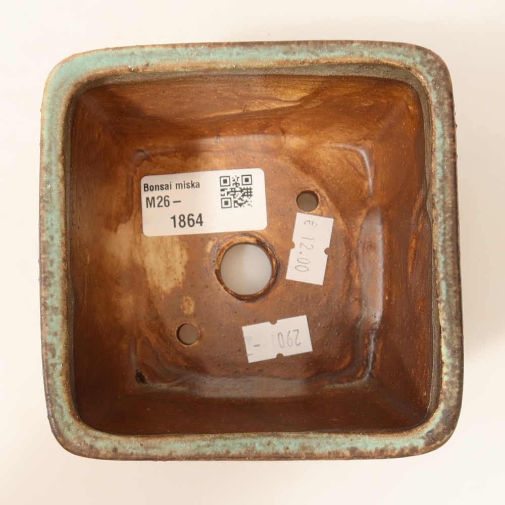 Kerámia bonsai tál, 10,5 x 10,5 x 7 cm, zöld színű