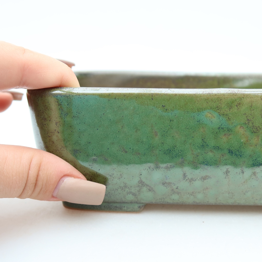 Kerámia bonsai tál, 16 × 10,5 × 5,5 cm, zöld színű
