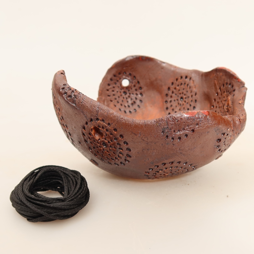 Kerámia kokedama-tartó, 10 x 10 x 6,5 cm, barna színű