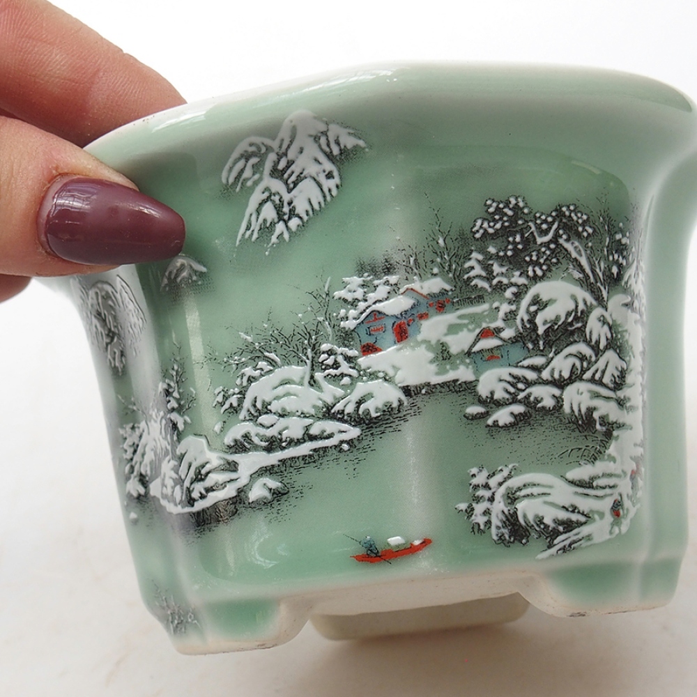 kerámia bonsai tál 11,5 x 11,5 x 7 cm, szín zielony