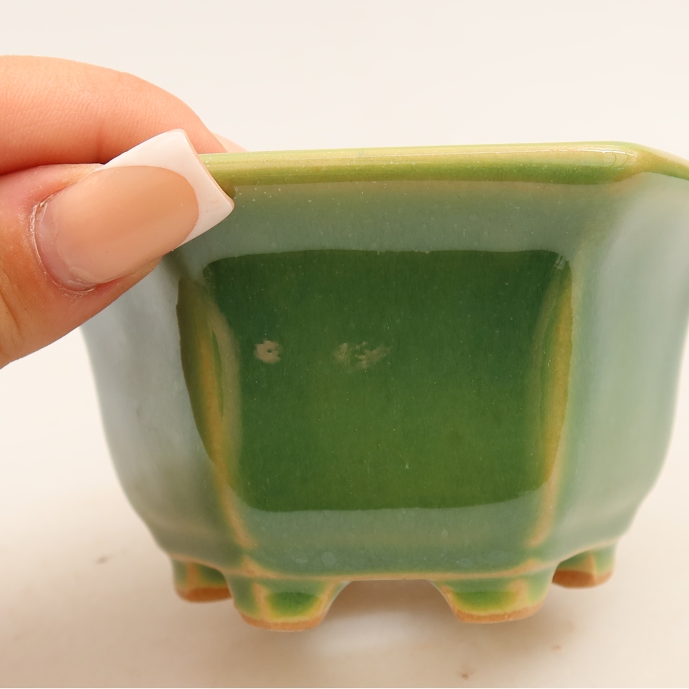 Kerámia bonsai-tál, 10,5 × 9,5 × 5,5 cm, zöld színű