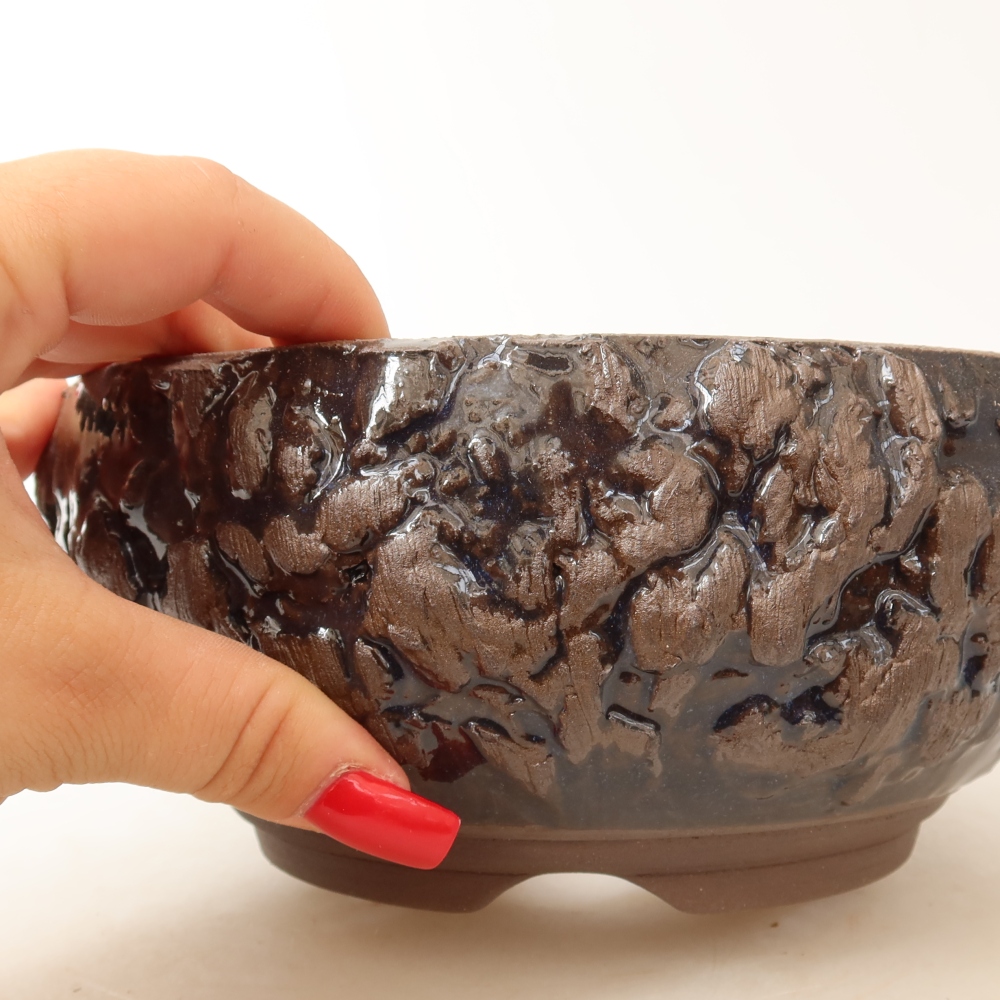Kerámia bonsai tál, 17 x 17 x 8 cm, barna színű