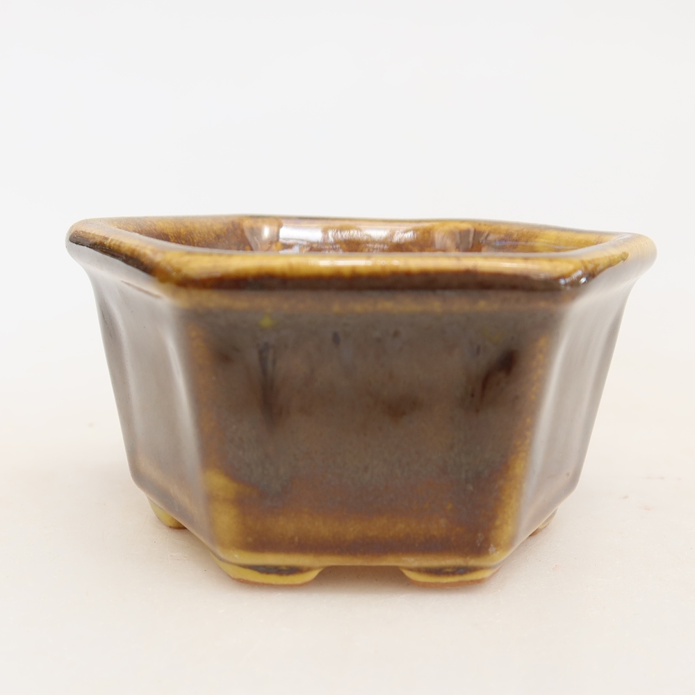 Kerámia bonsai-tál 7,5 x 7 x 4 cm, barna-sárga színű