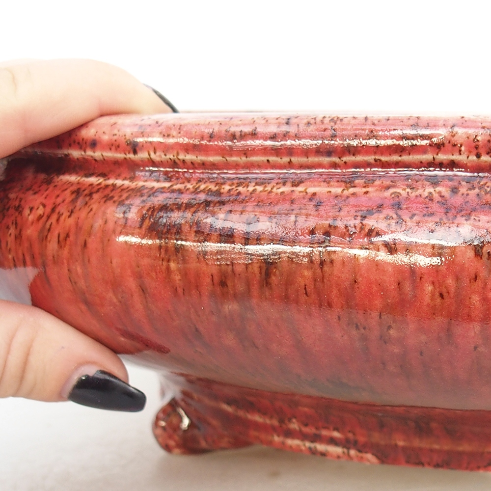 kerámia bonsai tál 35 x 35 x 9,5 cm, piros színben