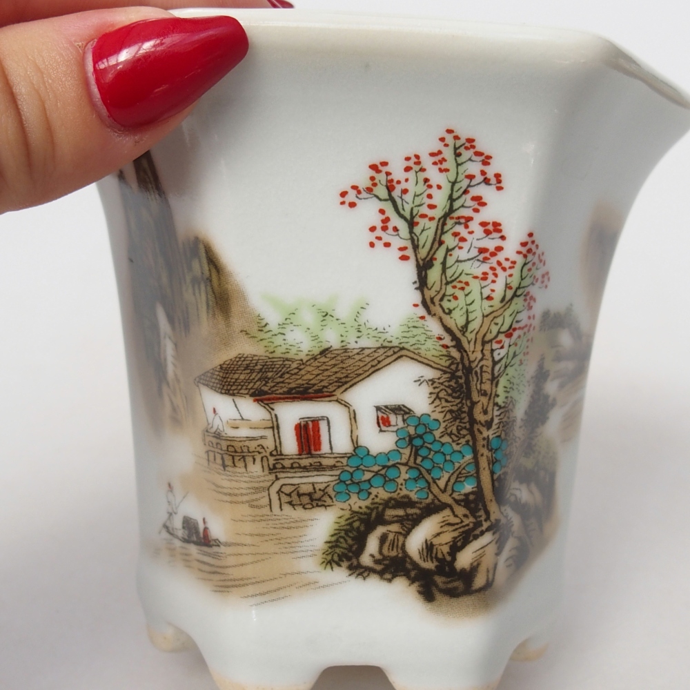 kerámia bonsai tál 10 x 9 x 9 cm, fehér színben