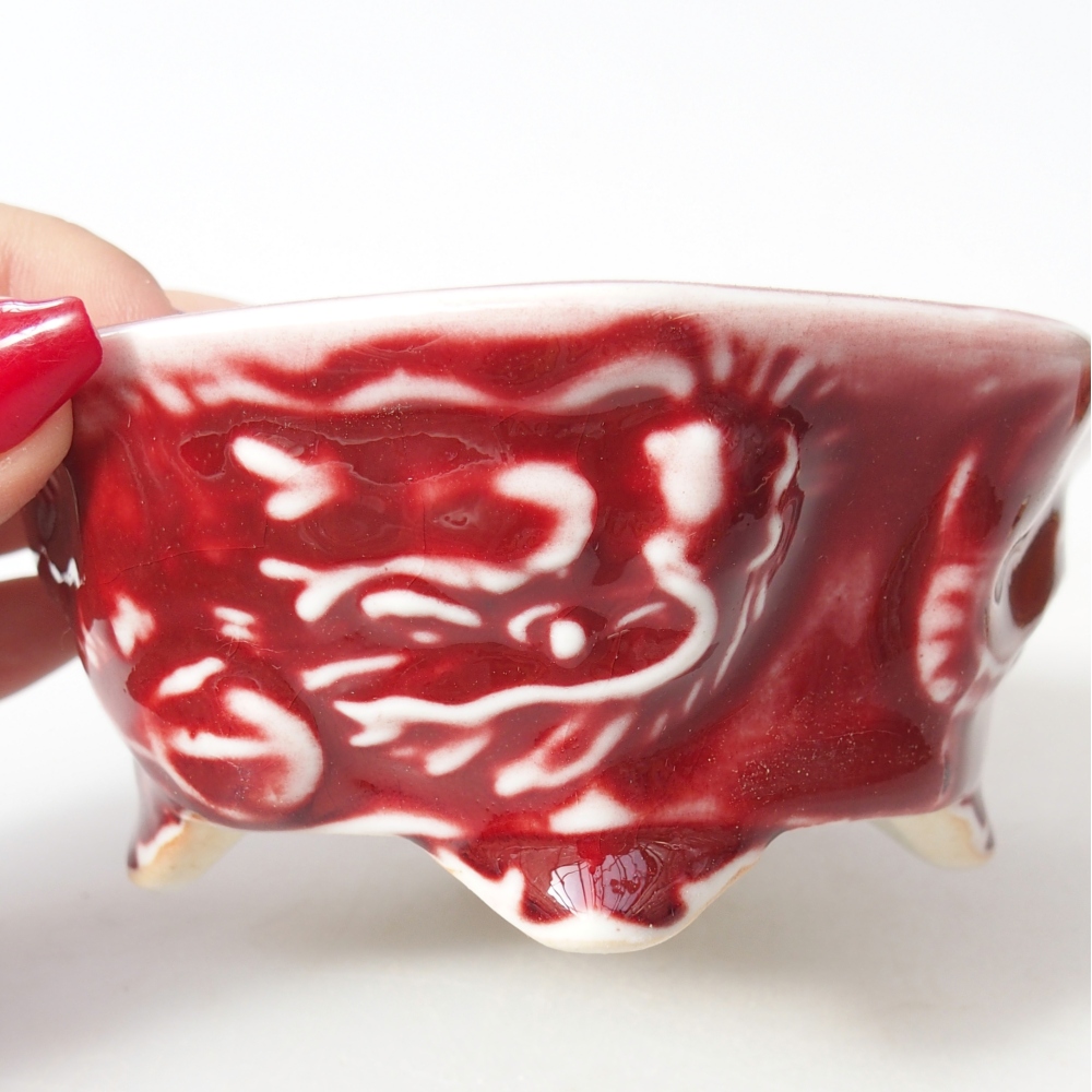 kerámia bonsai tál 11,5 x 11 x 5 cm, piros színben