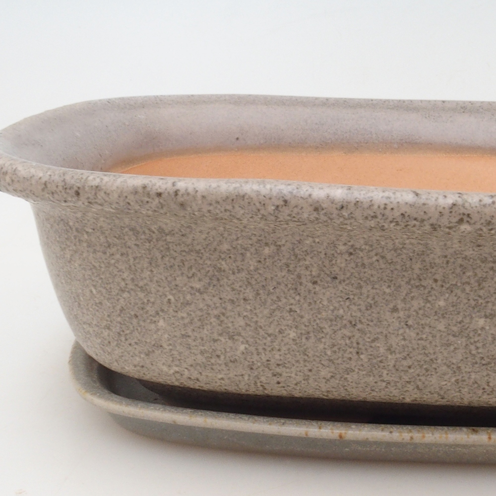 Bonsai tál + csészealj H09 - 30 x 23 x 7,5 cm - bézs színben