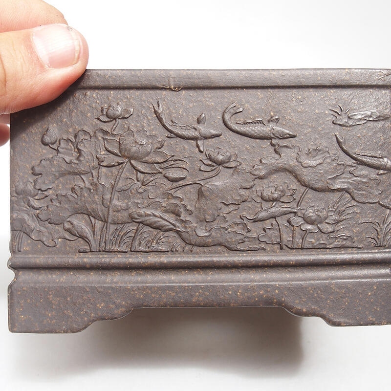 Bonsai tál 13 x 13 x 8 cm, színe barnás okkersárga