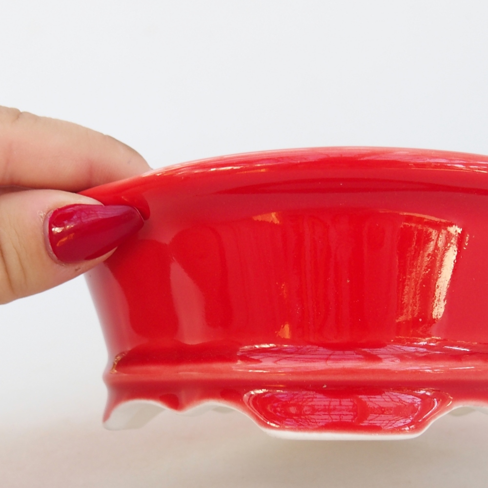 kerámia bonsai tál 13 x 12 x 5 cm, piros színű