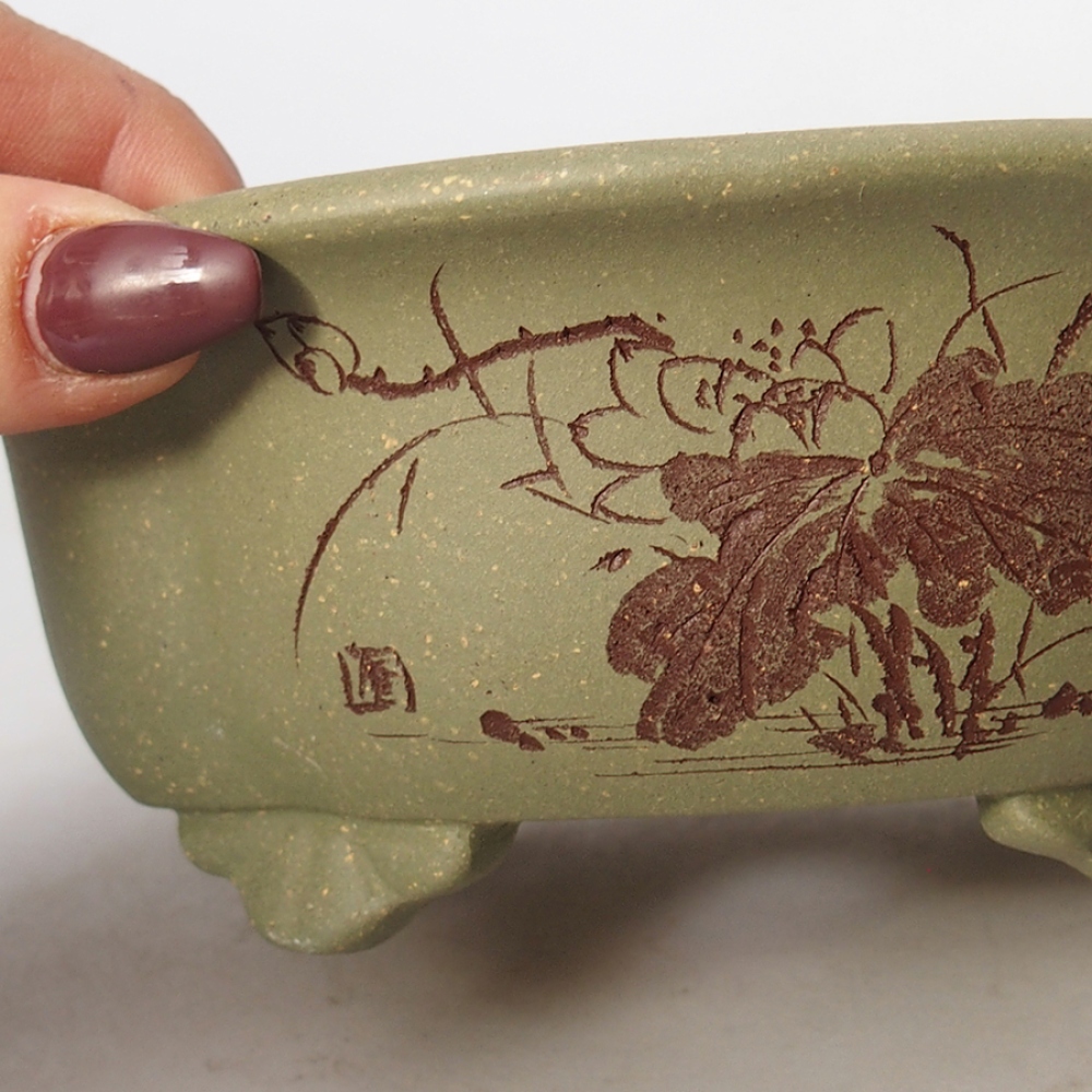 kerámia bonsai tál 15,5 x 13 x 6 cm, zöld