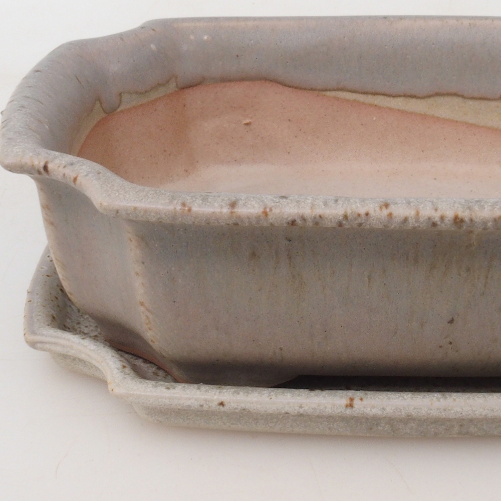 Bonsai tál + csészealj H03 - 16,5 x 12 x 4,5 cm. - bézs színű