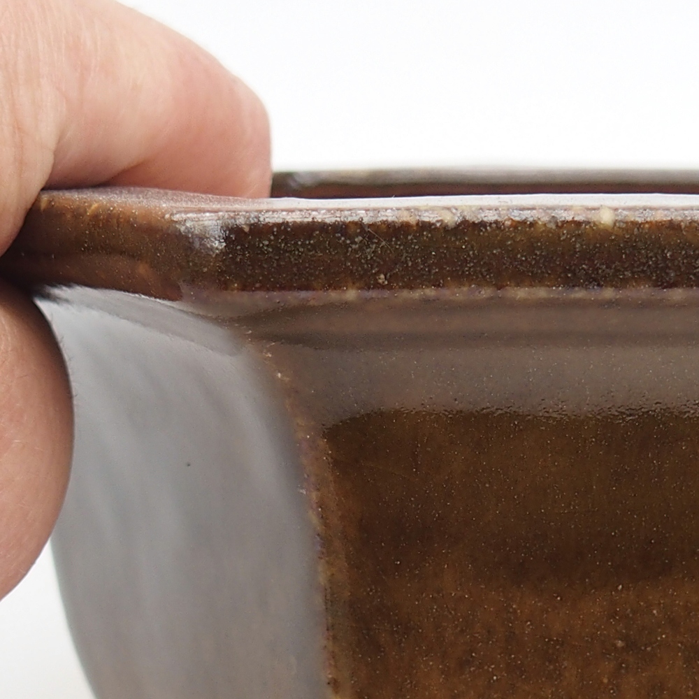 kerámia bonsai tál 18 x 16 x 9 cm, barna-zöld színben