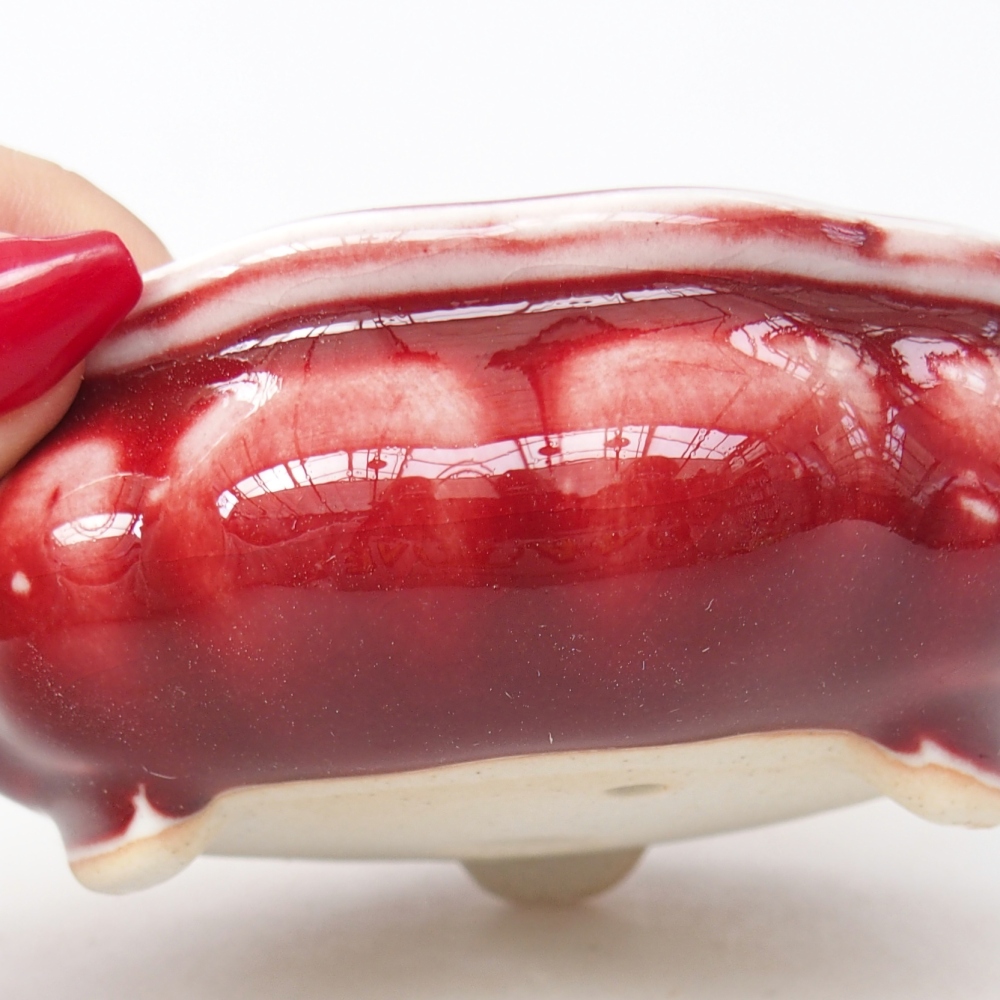 kerámia bonsai tál 10 x 10 x 4 cm, piros színben