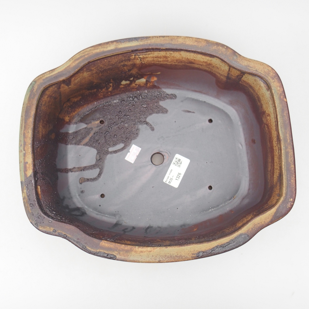 bonsai kerámia tál 30 x 26 x 10,5 cm, barna-zöld színű