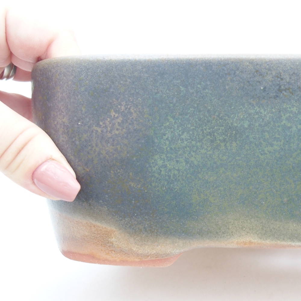 kerámia bonsai tál 23,5 x 19 x 7,5 cm, barna-zöld színben