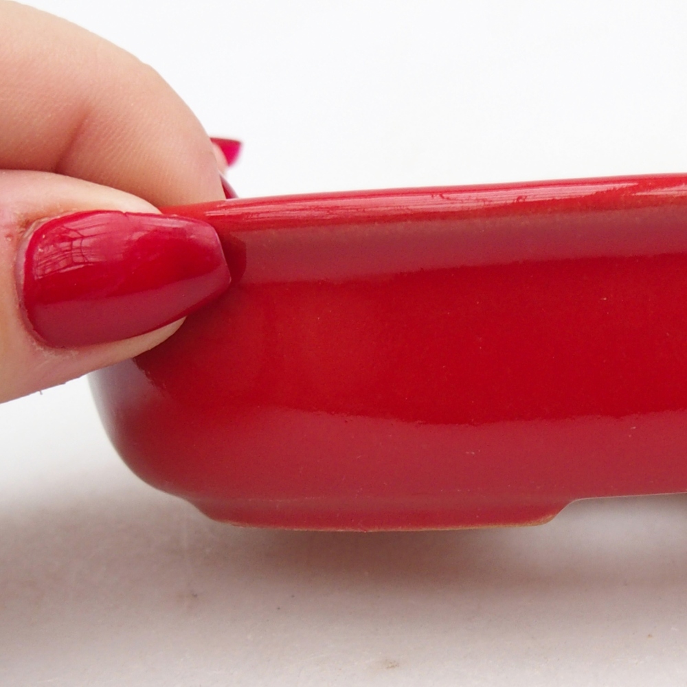 kerámia bonsai tál 12 x 8,5 x 3 cm, piros színben