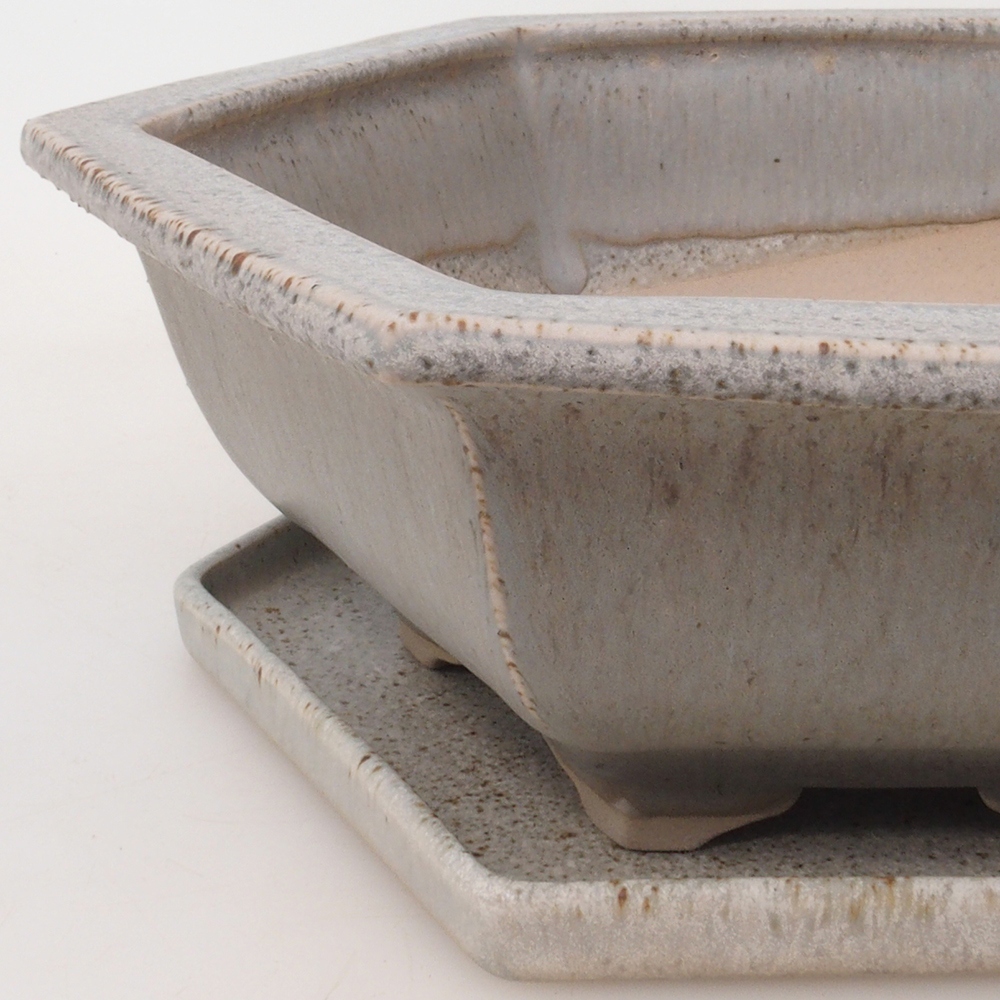 Bonsai tál + csészealj H53 - 19 x 21,5 x 7 cm - bézs színű