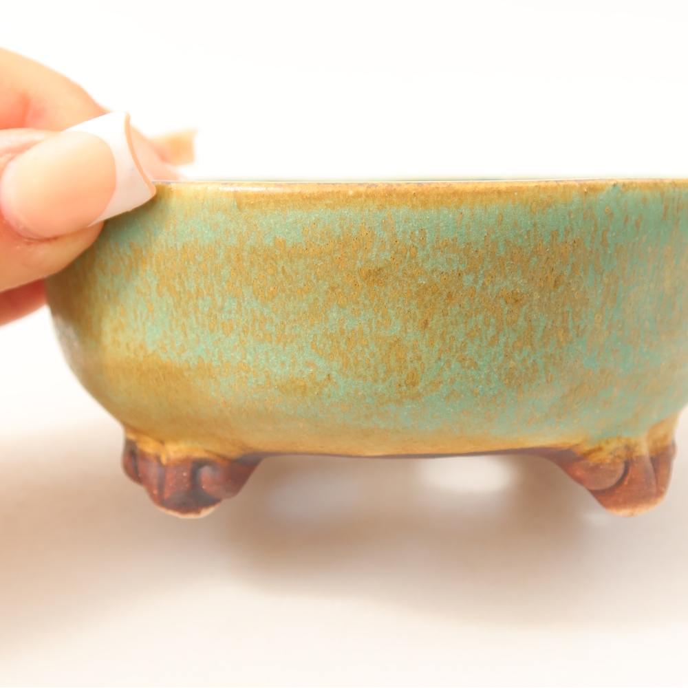 Kerámia bonsai-tál 11 x 11 x 4,5 cm, zöld színű
