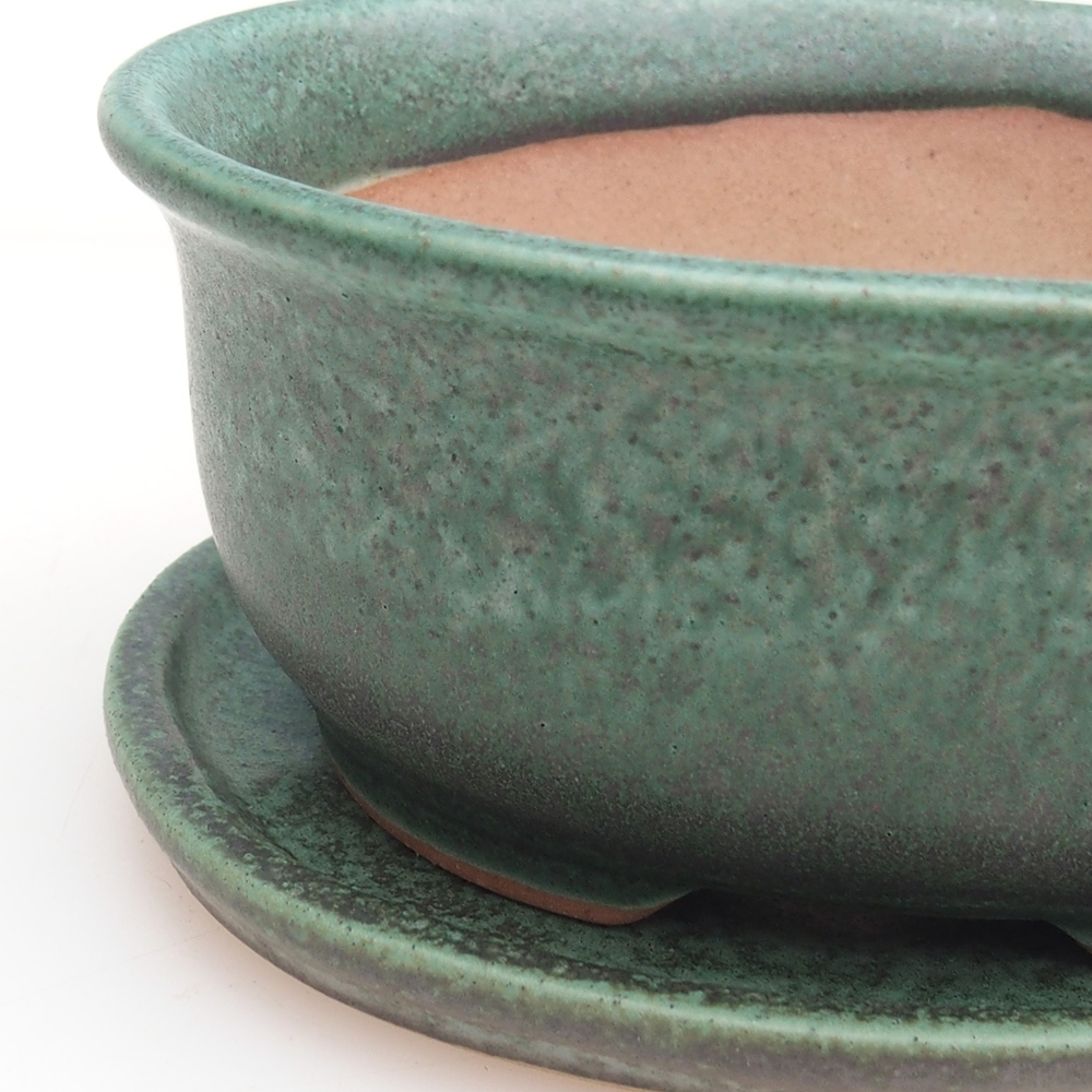 Bonsai tál + csészealj H11 - 11,5 x 10 x 4 cm. - zöld