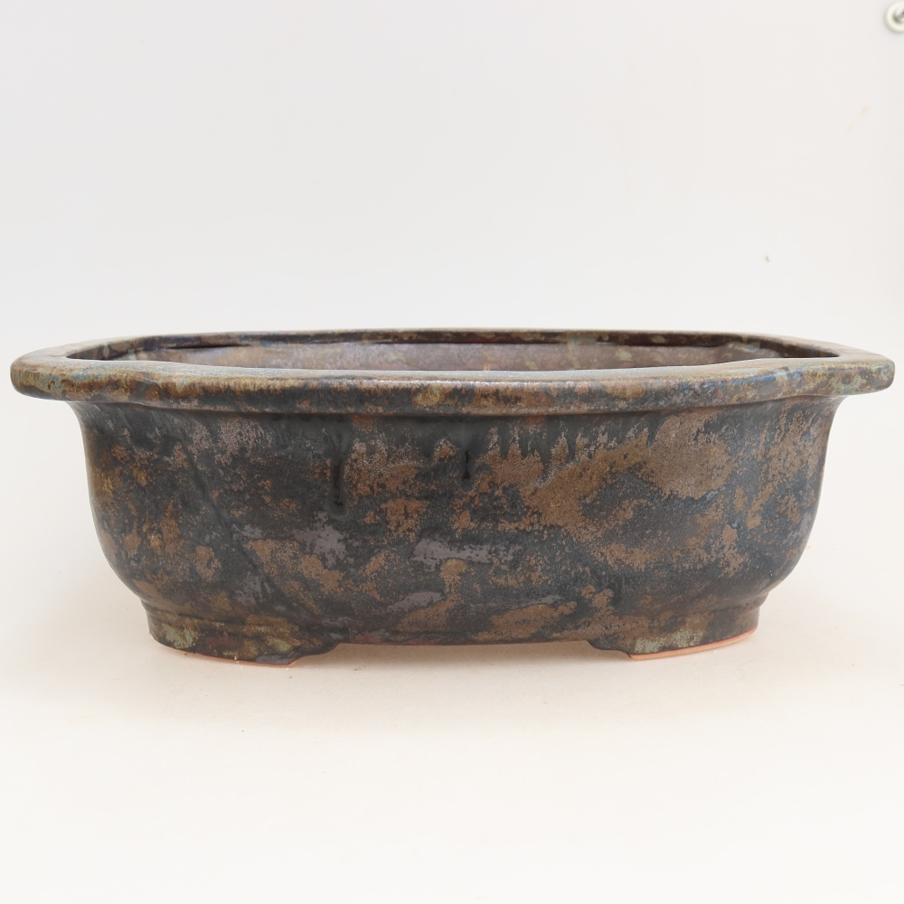 Kerámia bonsai-tál, 30,5 x 25,5 x 10,5 cm, barna-kék színű