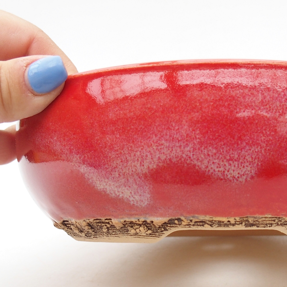 kerámia bonsai tál 18 x 18 x 5,5 cm, piros színben