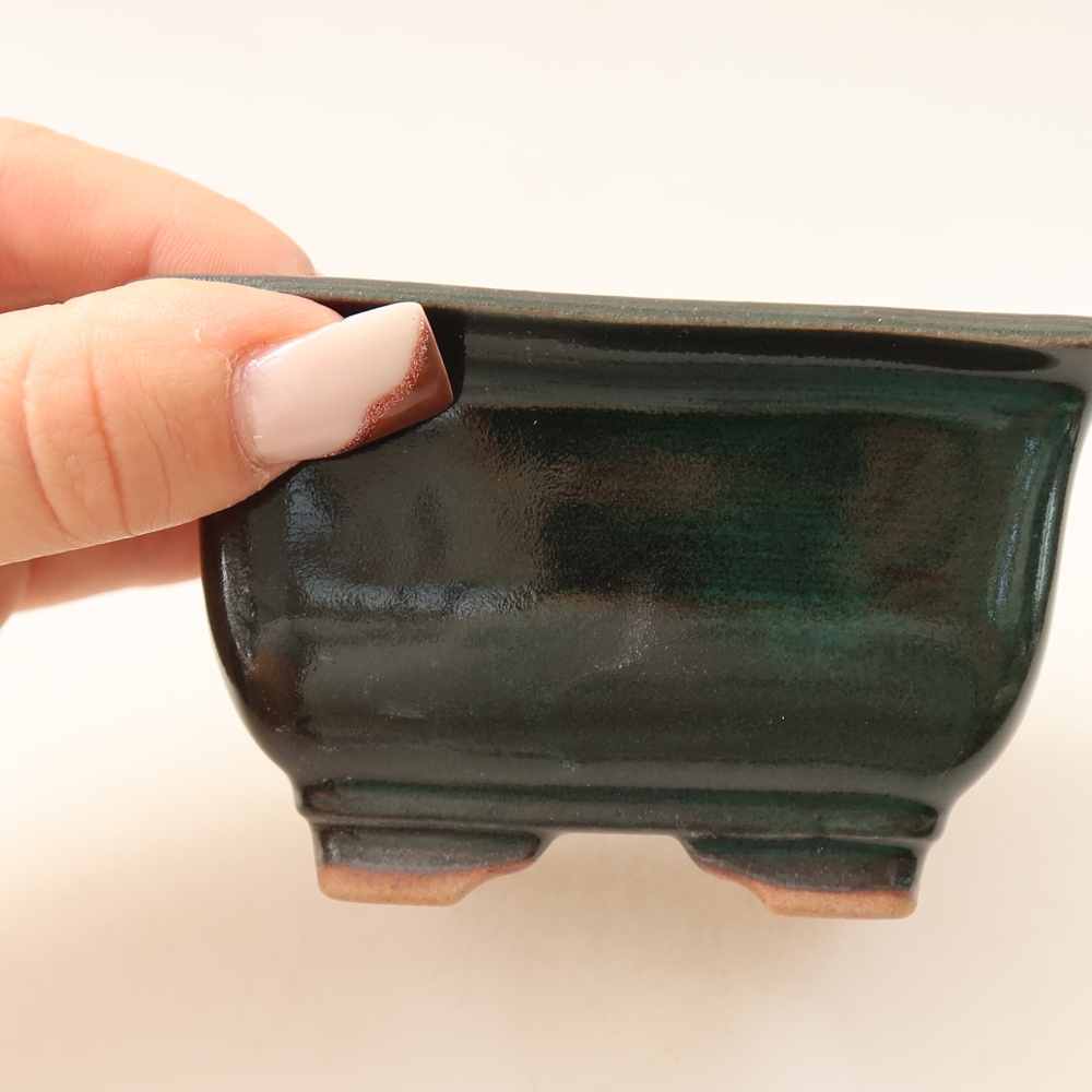 Kerámia bonsai-tál, 9,5 x 9,5 x 5,5 cm, zöld színű