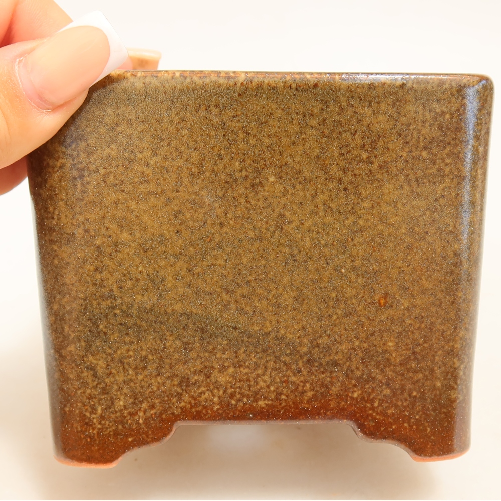 Kerámia bonsai tál, 10 x 10 x 8,5 cm, barna színű