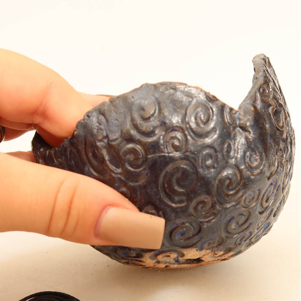 Kerámia kokedama-tartó, 10 x 9 x 8 cm, kék színű