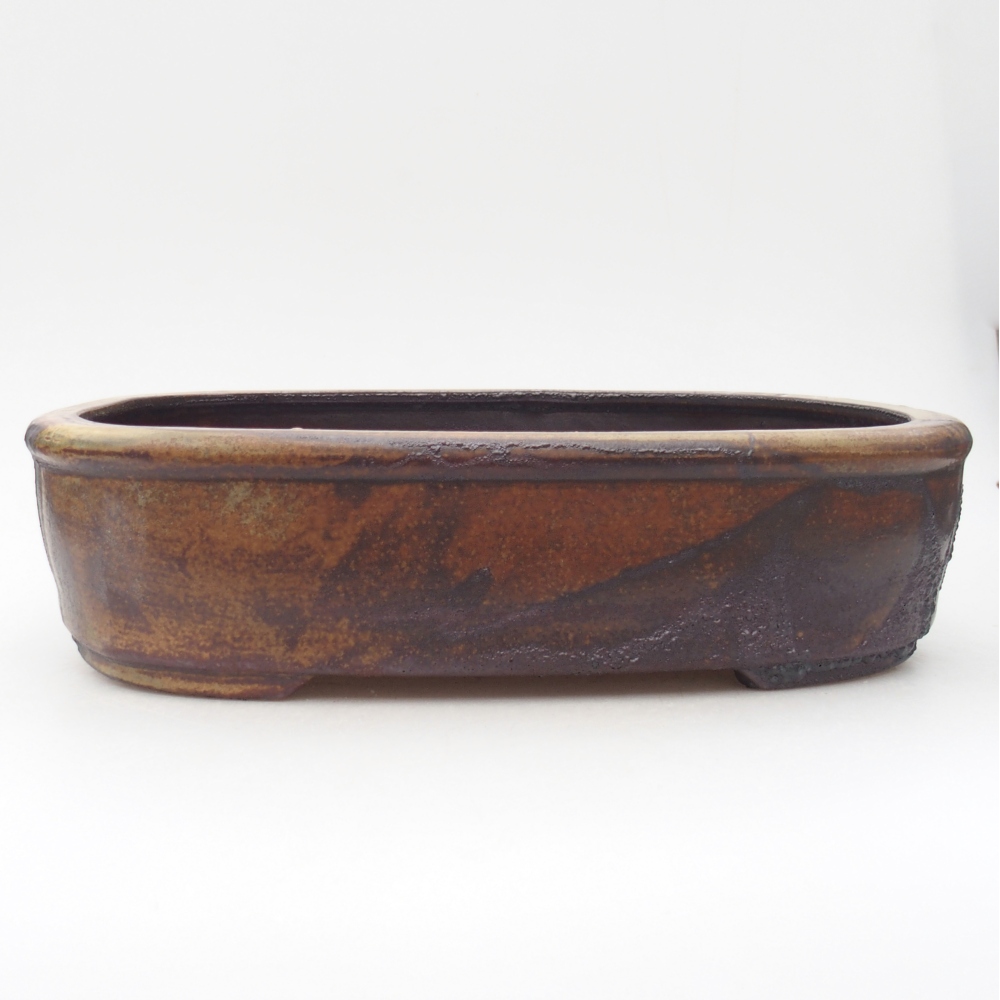 kerámia bonsai tál 32 x 25 x 8 cm, barna-zöld színben