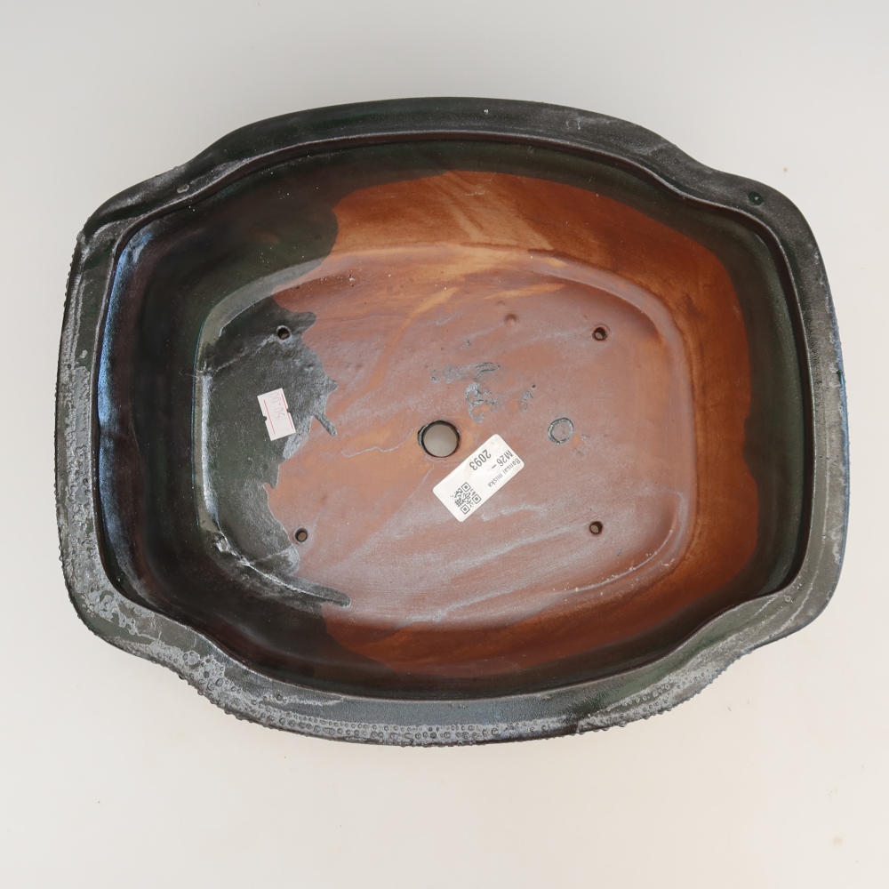 Kerámia bonsai-tál, 30,5 x 25,5 x 10,5 cm, zöld színű
