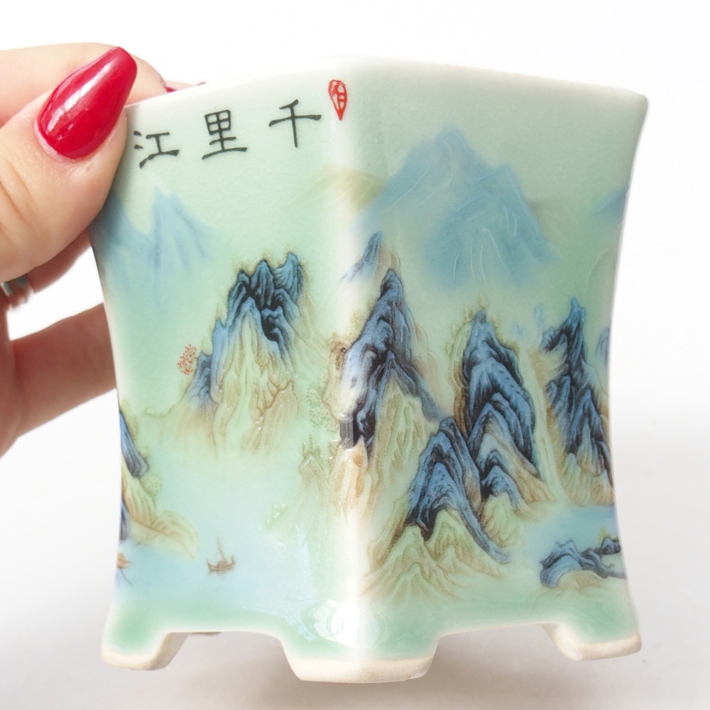 bonsai kerámia tál 10,5 x 9,5 x 8,5 cm, zöld