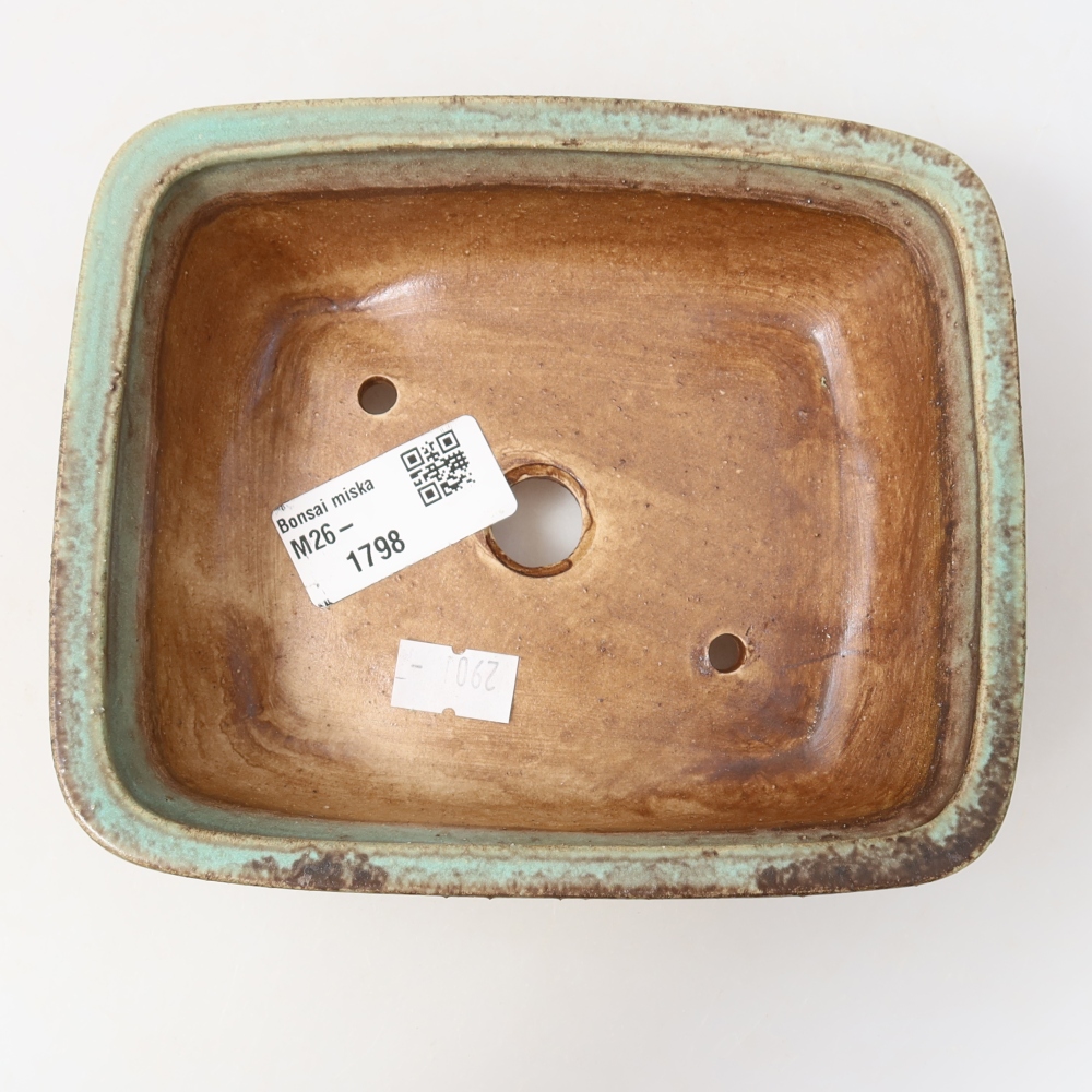 Kerámia bonsai tál, 15 x 13 x 4,5 cm, zöld színű