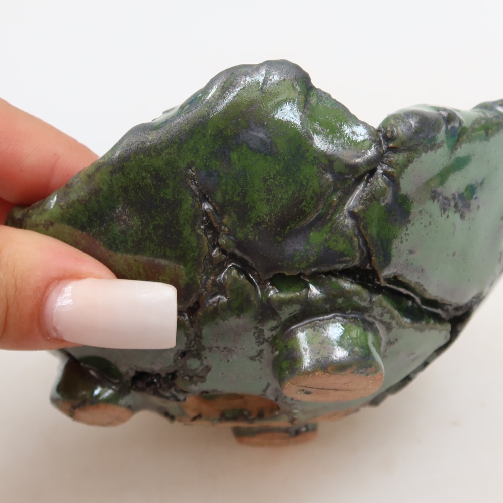 Kerámia héj  12 x 11 x 6,5 cm, zöld színű
