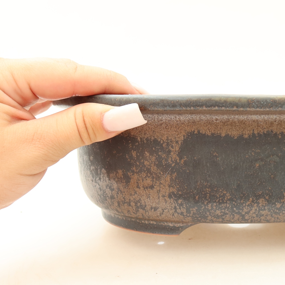 Kerámia bonsai tál, 23 x 19 x 8 cm, barna színű