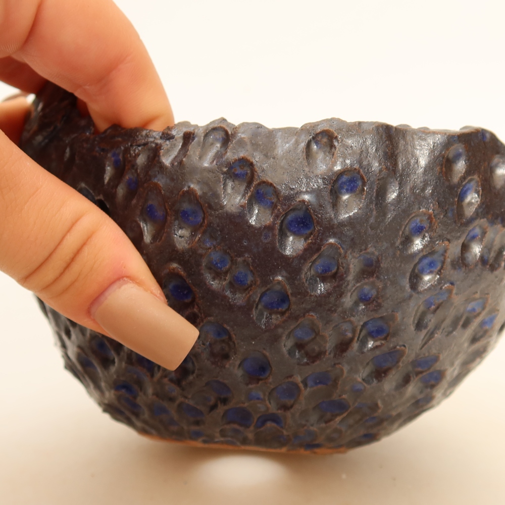 Kerámia kokedama-edény, 14 x 12 x 8,5 cm, kék színű