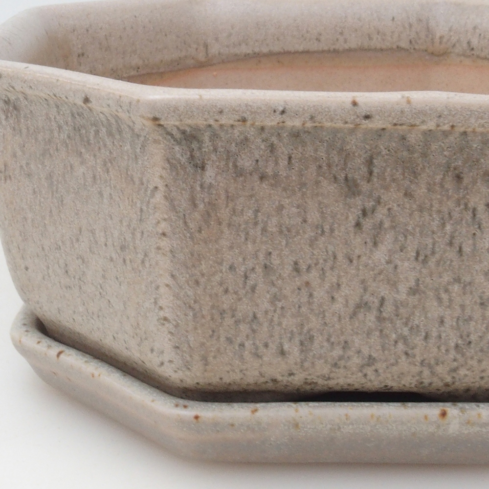 Bonsai tál + csészealj H13 - 12,5x12,5 x4,5 cm. - bézs színű