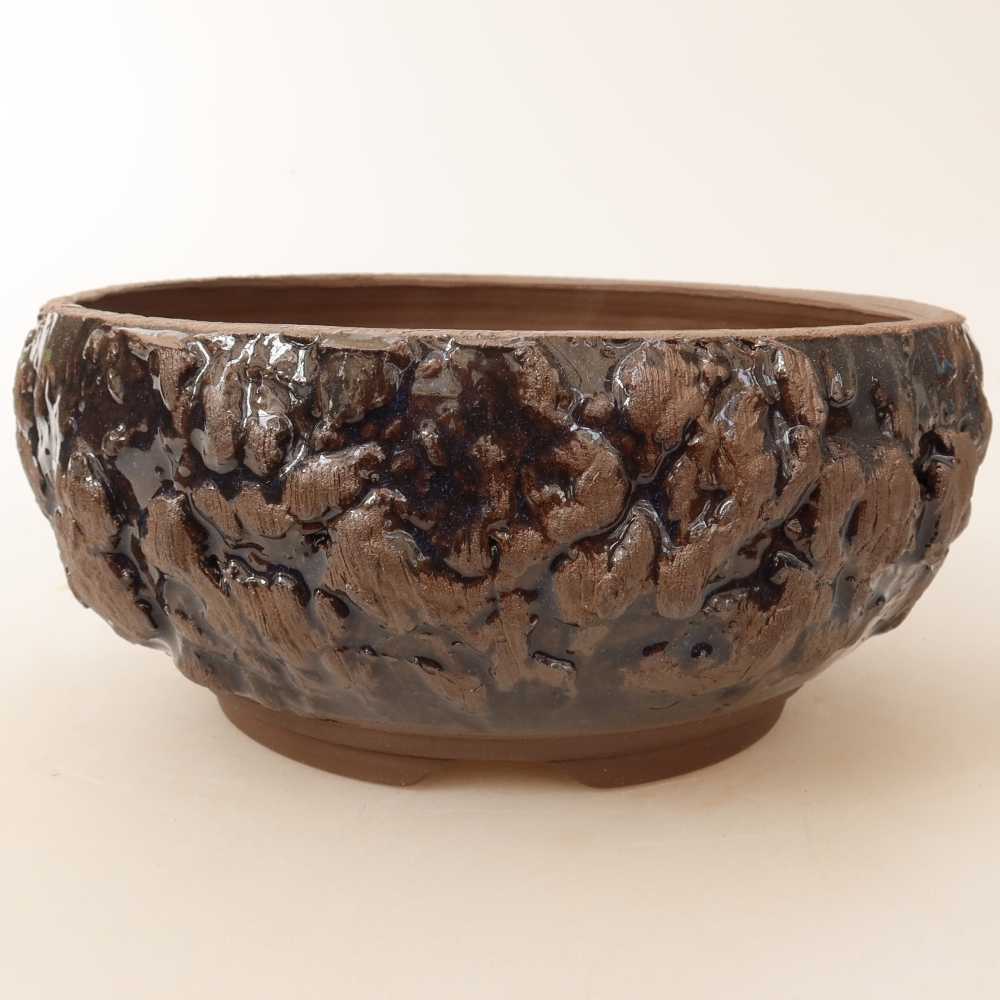Kerámia bonsai tál, 17 x 17 x 8 cm, barna színű