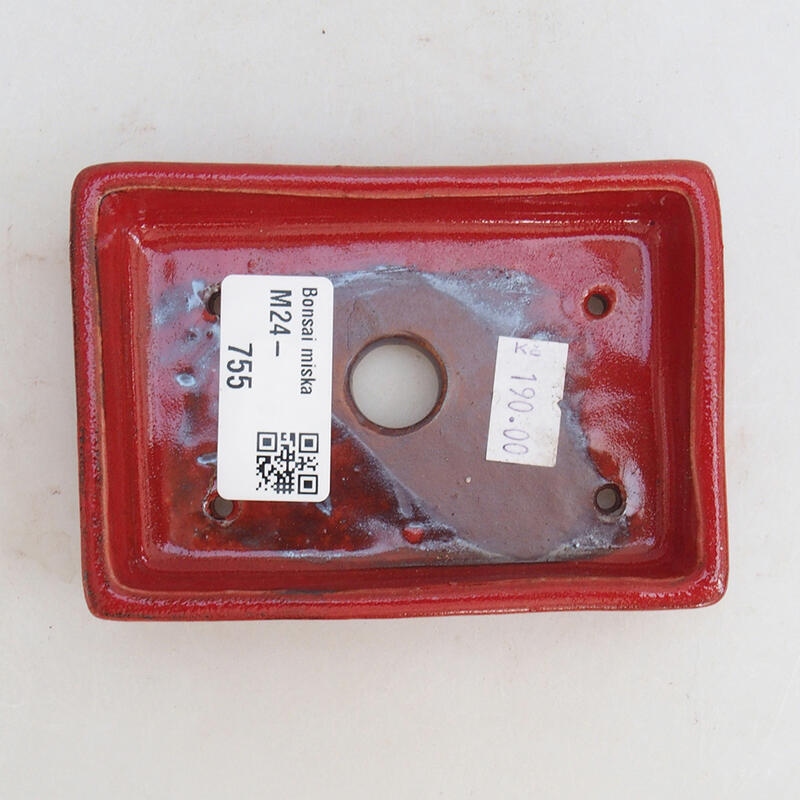 kerámia bonsai tál 10,5 x 7,5 x 2 cm, piros színben