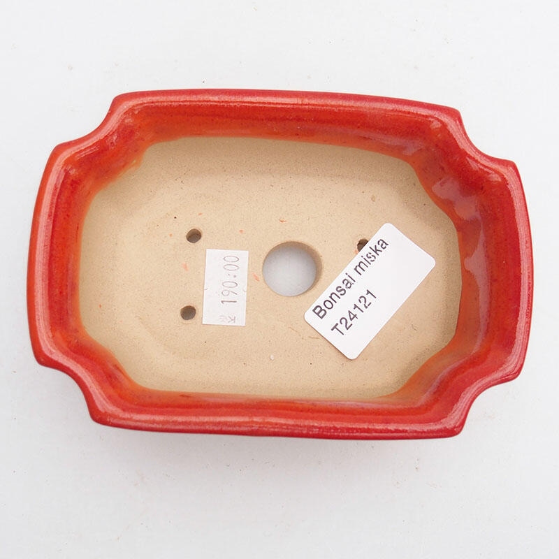kerámia bonsai tál 11,5 x 8,5 x 4 cm, piros-narancs színben