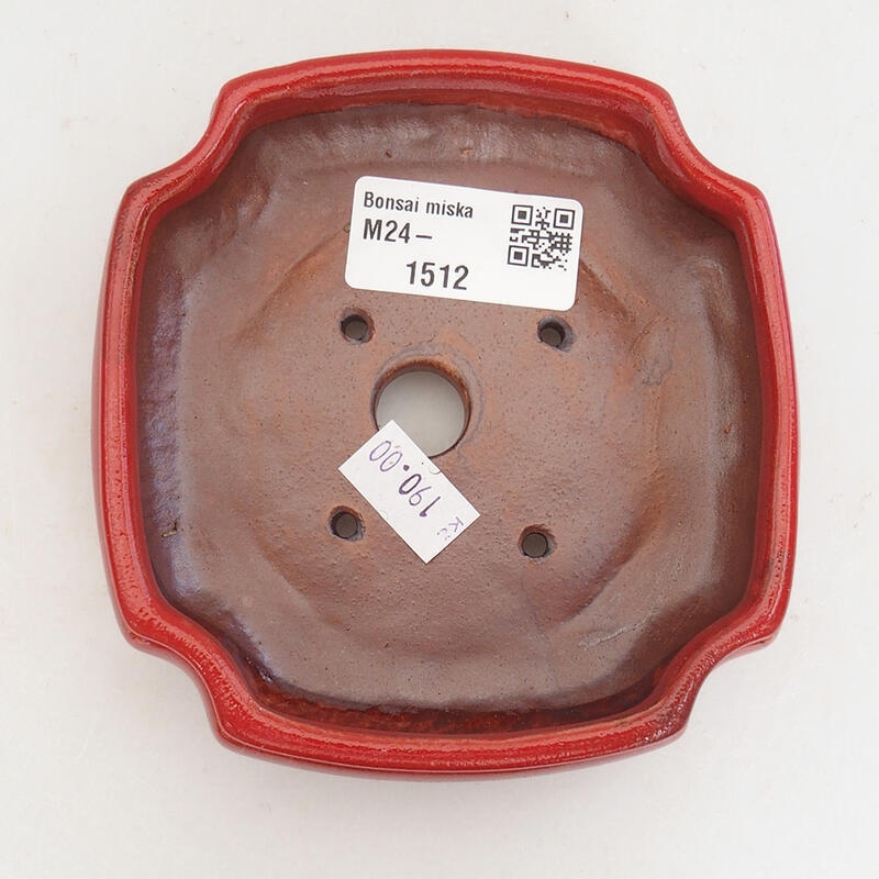kerámia bonsai tál 11 x 11 x 4 cm, piros színben