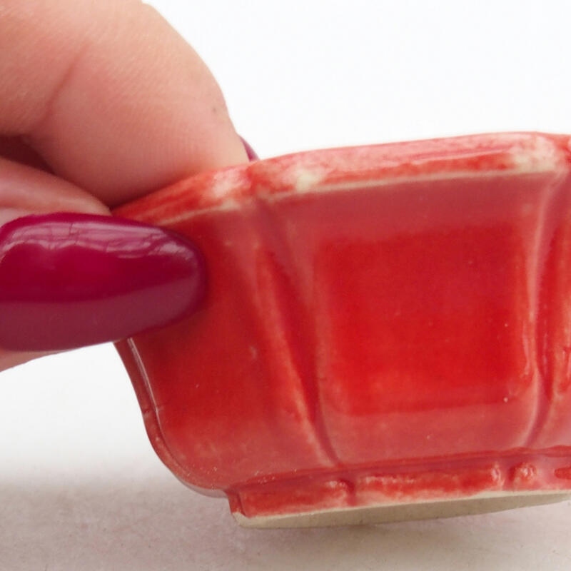 kerámia bonsai tál 6 x 6 x 2,5 cm, piros színben