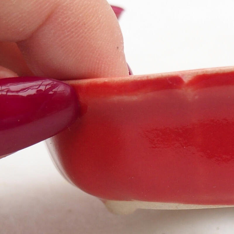 kerámia bonsai tál 7 x 7 x 2,5 cm, piros színben