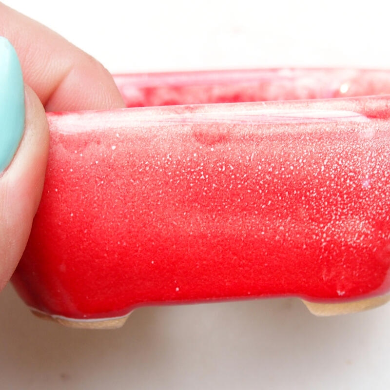 kerámia bonsai tál 8,5 x 7 x 3,5 cm, piros-fehér, piros és fehér