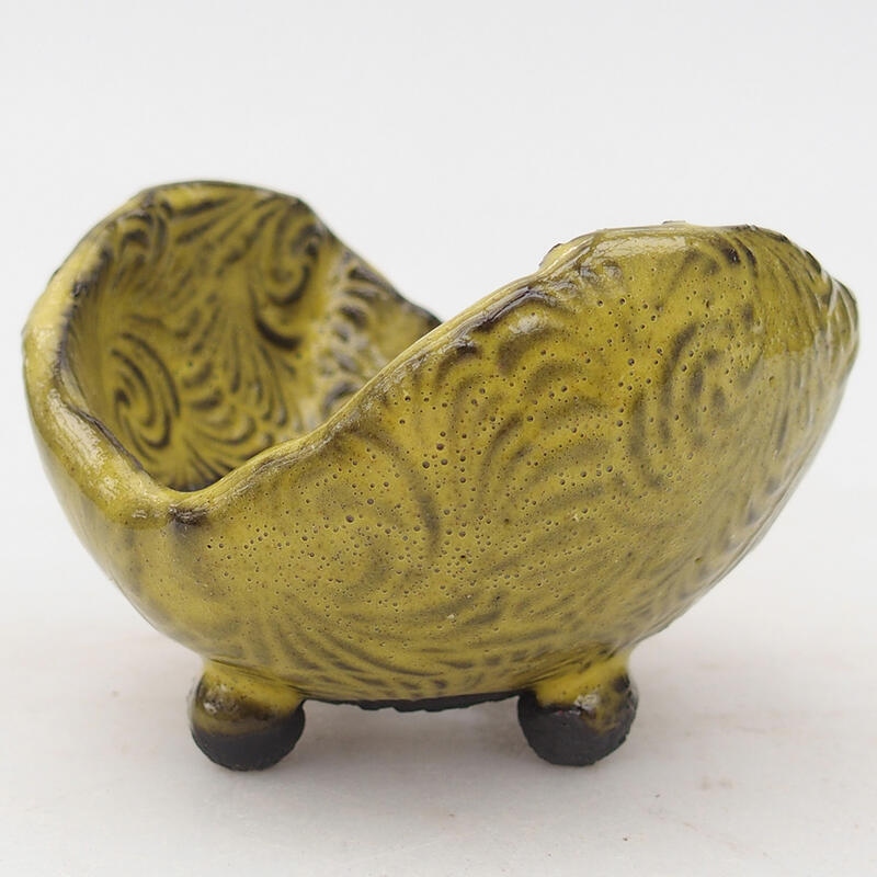 Kerámia kagyló 8 x 8 x 5,5 cm , színe zöld-sárga