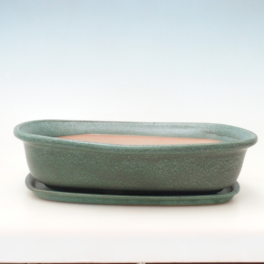 Bonsai tál + csészealj H10 - 37 x 28 x 9 cm. - zöld