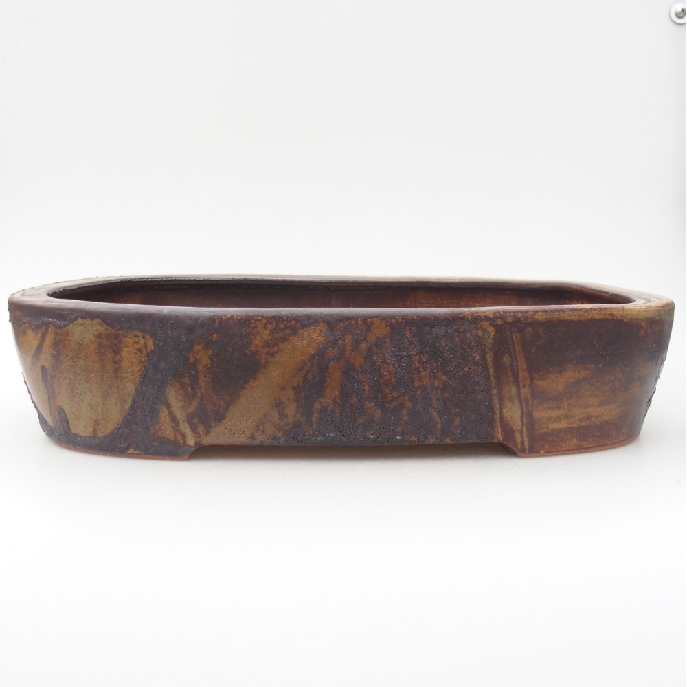 kerámia bonsai tál 32 x 24,5 x 6,5 cm, barna-zöld színben