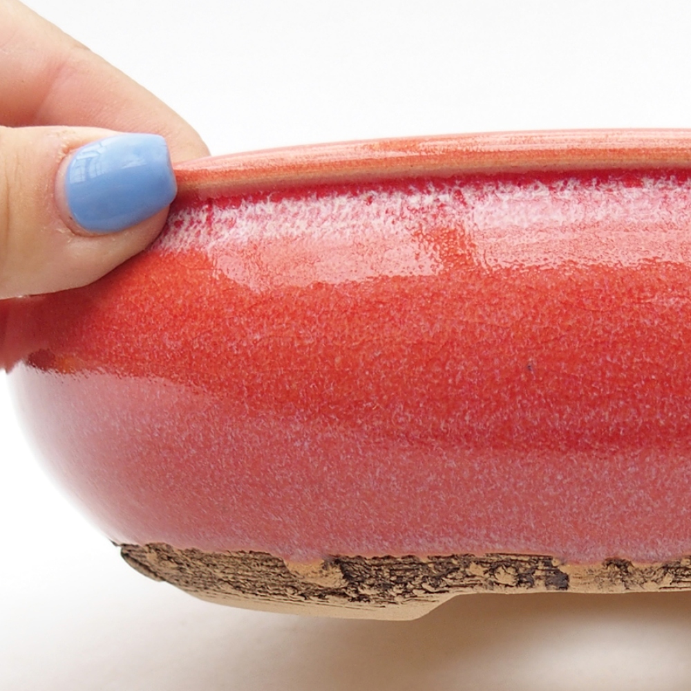 kerámia bonsai tál 19 x 19 x 6 cm, piros színű