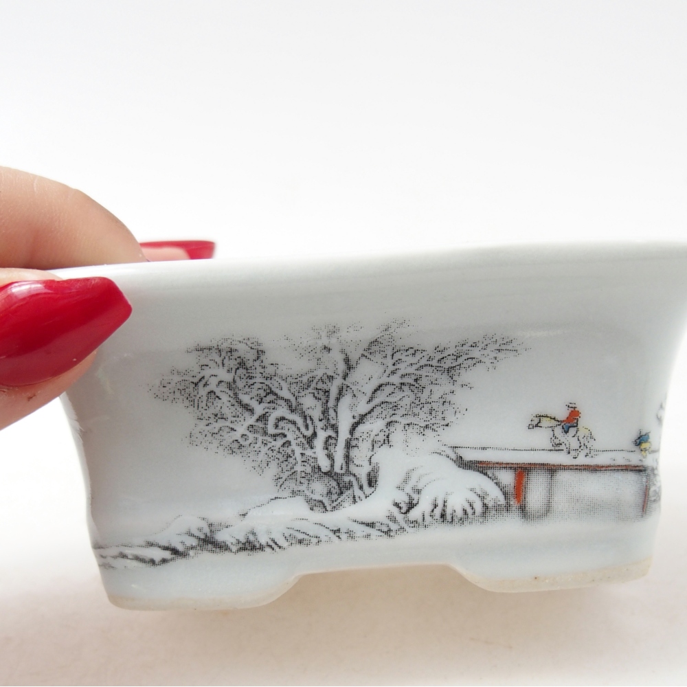 Mini bonsai tál 10 x 7,5 x 4 cm, fehér színben