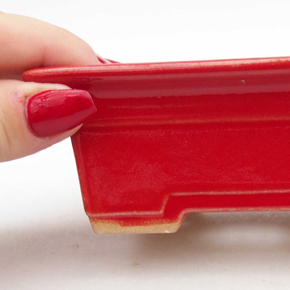 kerámia bonsai tál 11 x 8,5 x 4 cm, piros színben