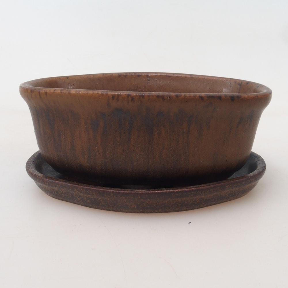 Bonsai tál + csészealj H05 - 11 x 8 x 4 cm. - barna